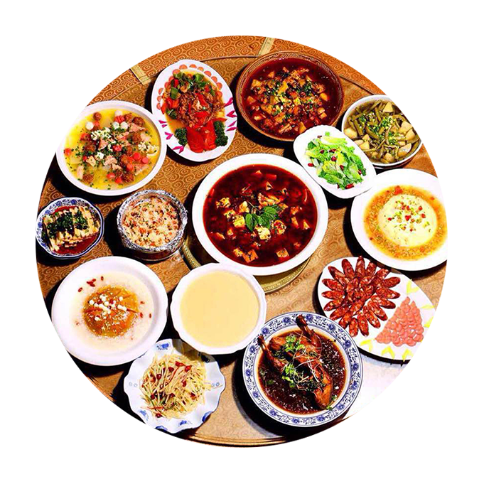 2 当地美食 全程精选当地特色美食,羌家 十三花,古镇迎宾宴,藏式土