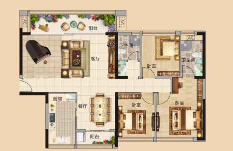 建築面積約:112㎡ 大方實用戶型,隨心所欲 主臥私密衛浴套件 動靜分區