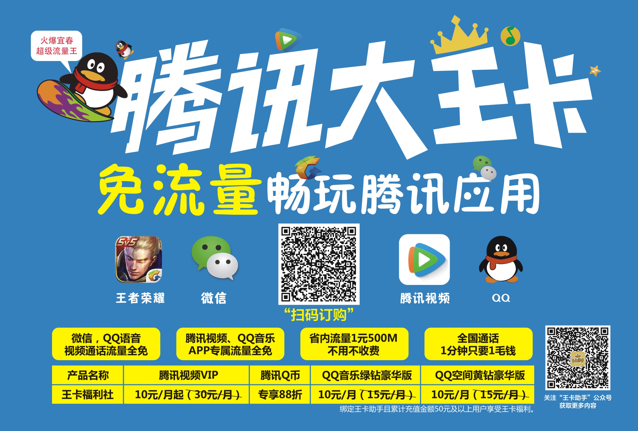 腾讯王卡,免流量畅玩腾讯应用!